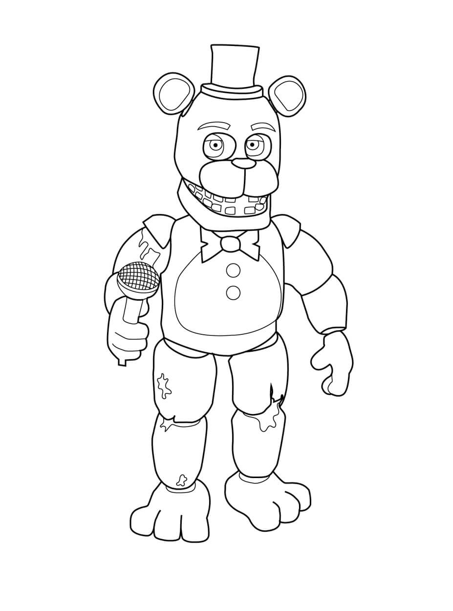 Dibujo de Freddy Withered Sosteniendo un Microfono para Colorear