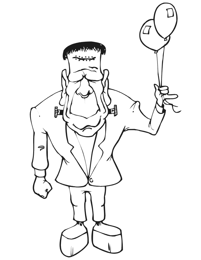Dibujo de Frankenstein Feliz con Globo para Colorear