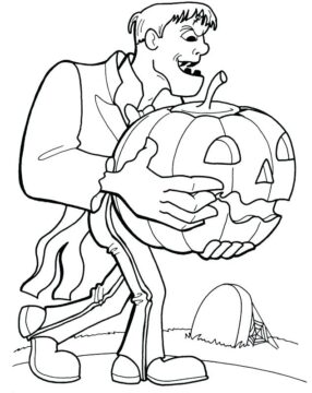 Dibujo de Frankenstein y Calabaza para Colorear