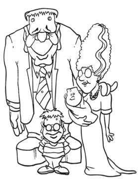 Dibujo de Frankenstein y Familia Feliz para Colorear