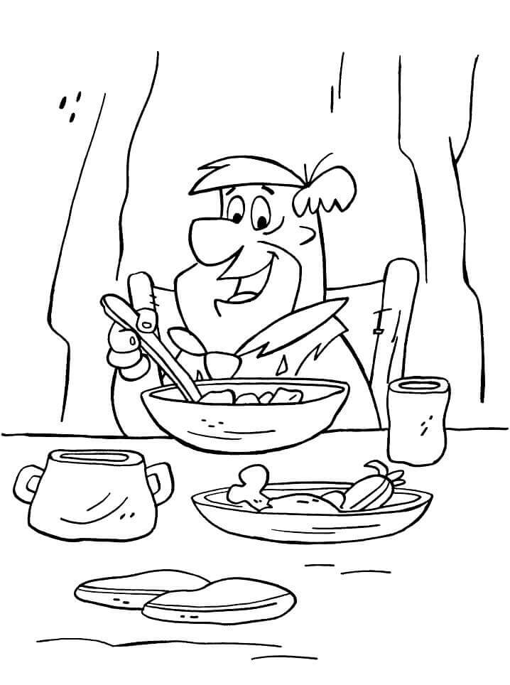 Dibujo de Fred Flintstone Comiendo para Colorear