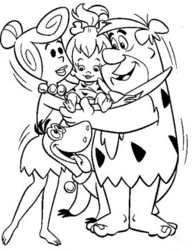 Dibujo de Fred Flintstones con Familia para Colorear