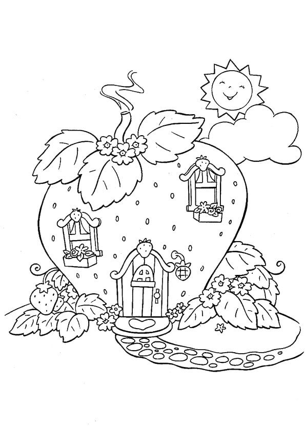 Dibujo de Casa de Fresa para Colorear