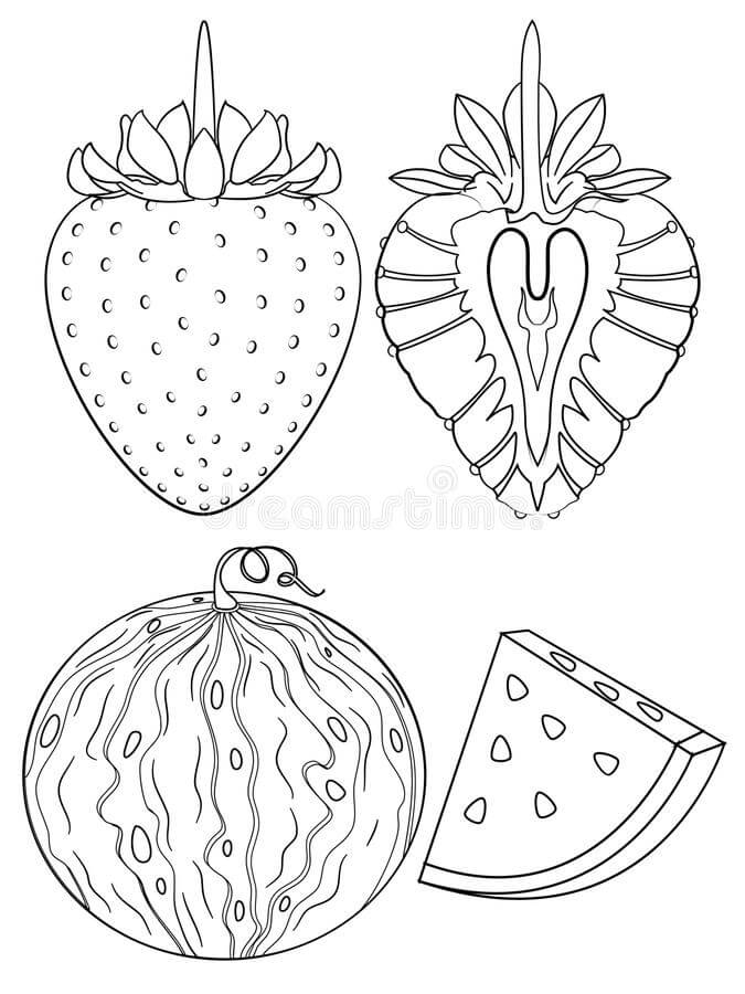 Dibujo de Fresa y sandía para Colorear