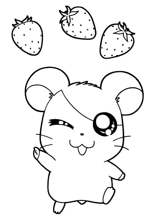 Dibujo de Hamtaro y Fresas para Colorear