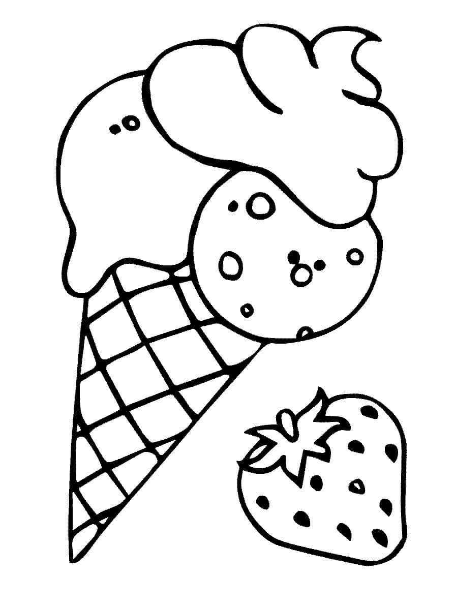 Dibujo de Helado y Fresa para Colorear