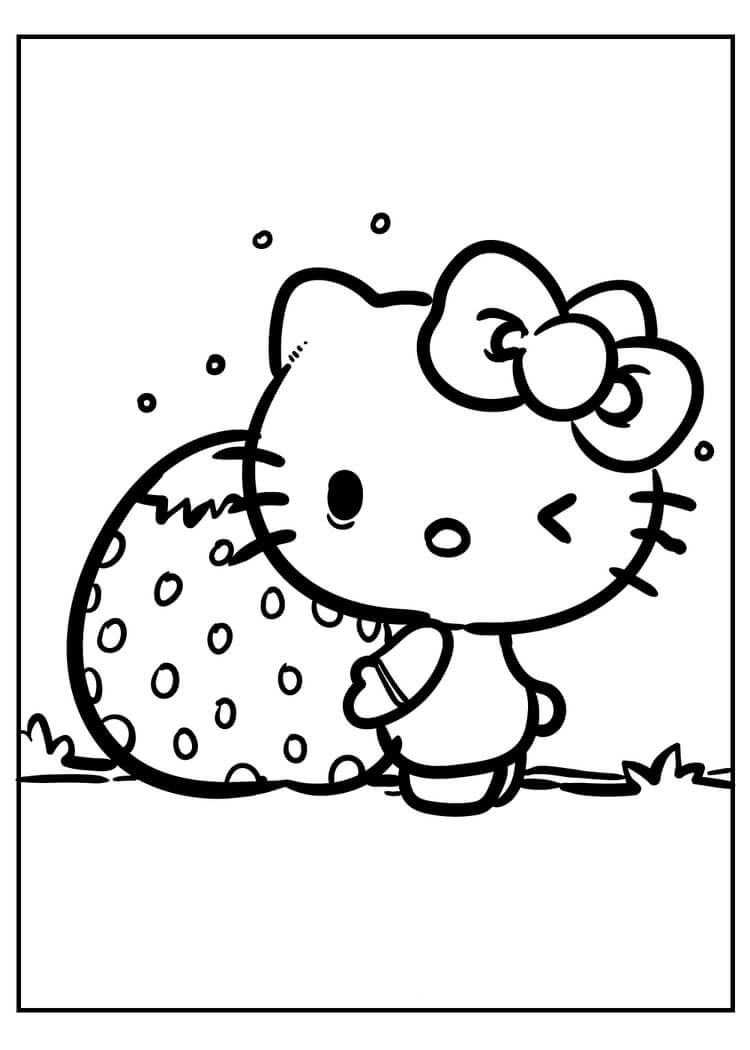 Dibujo de Hello Kitty con Fresa para Colorear
