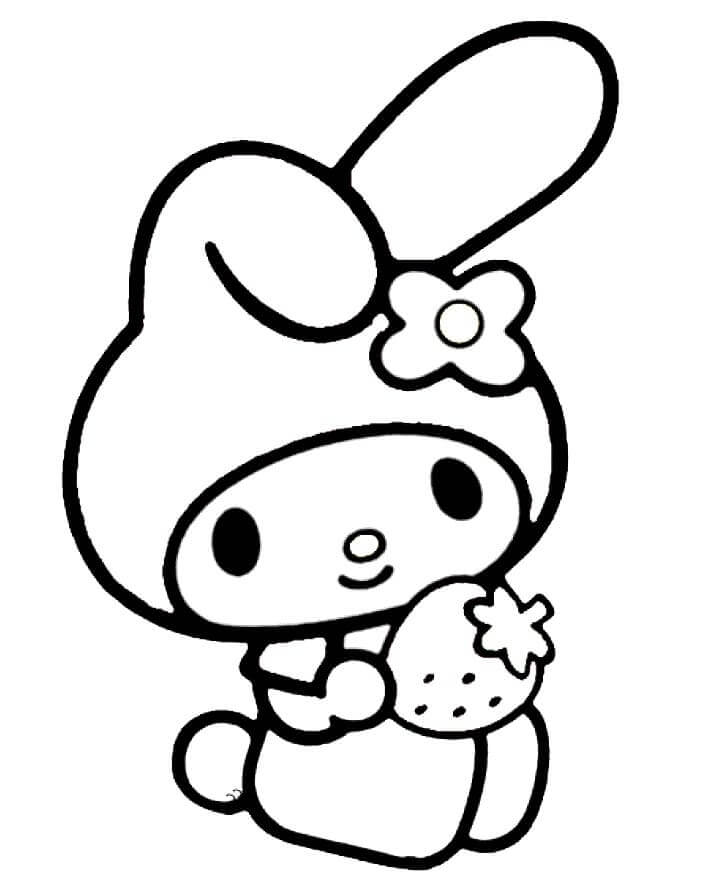 Dibujo de My Melody con Fresa para Colorear