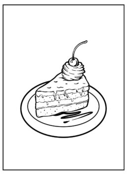 Dibujo de Pedazo de Pastel de cumpleaños y Fresa para Colorear