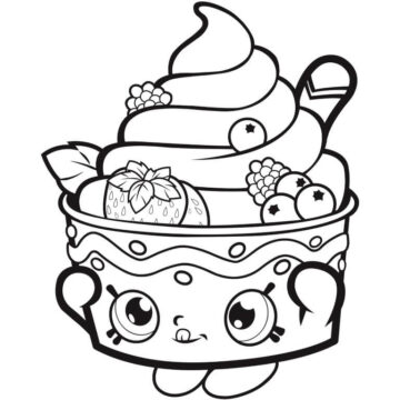 Dibujo de Tarta de Fresa de Dibujos Animados para Colorear