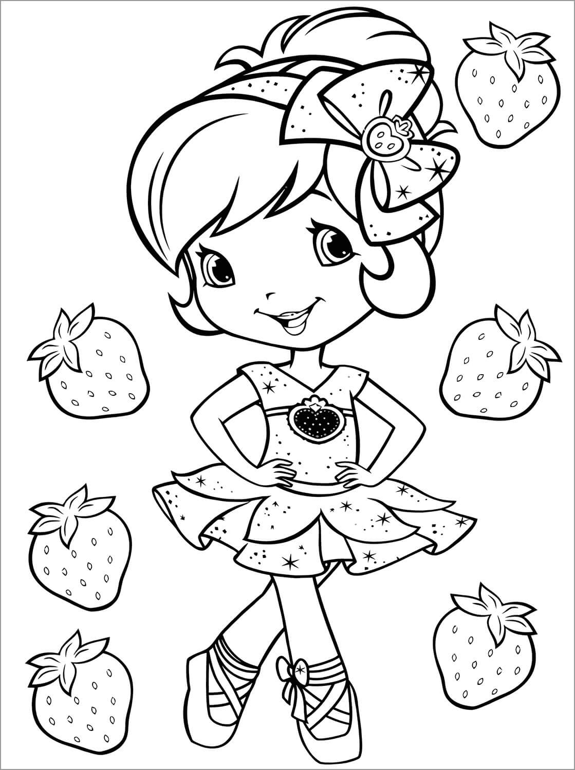 Dibujo de Tarta de Fresas con Fresas para Colorear