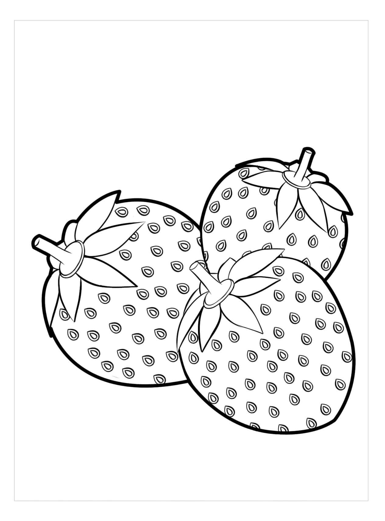Dibujo de Tres Fresas básicas para Colorear