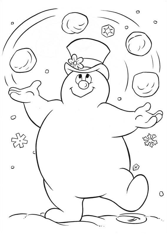 Dibujo de Frosty Jugando Bolas de Nieve para Colorear