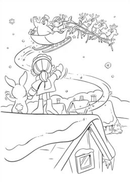 Dibujo de Papa Noel y Vuelo Helado para Colorear