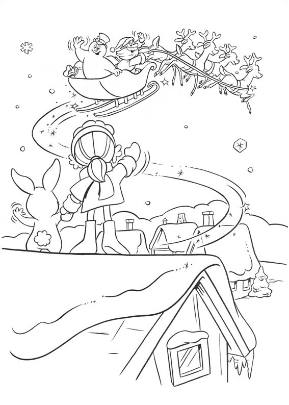 Dibujo de Papa Noel y Vuelo Helado para Colorear