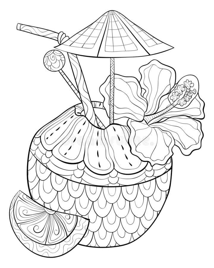 Dibujo de Bebida de Coco Adulto para Colorear