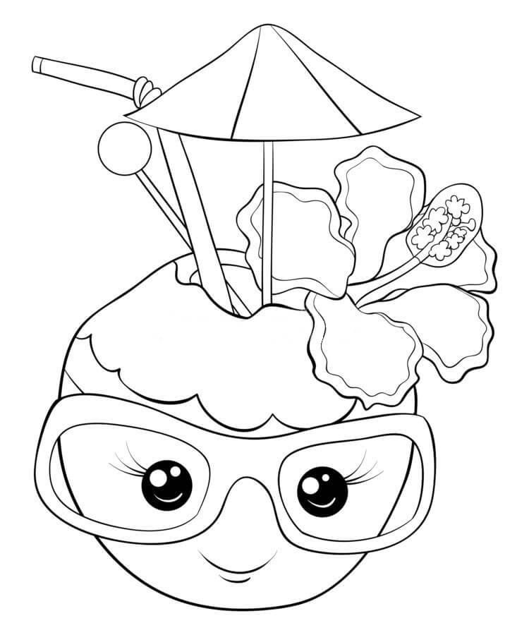 Dibujo de Bebida de Coco Lindo Sonriendo para Colorear