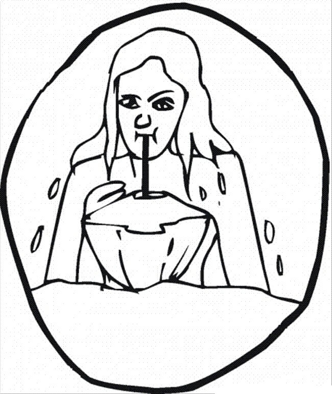 Dibujo de Chica Beber Coco para Colorear