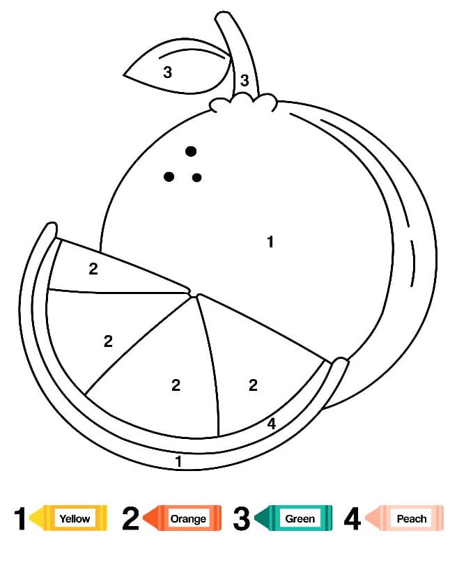 Dibujo de Color Naranja por número página para Colorear