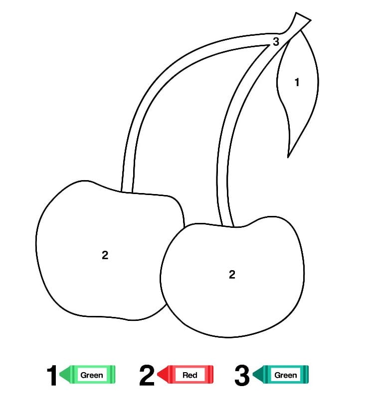 Dibujo de Color de Cereza por número página para Colorear