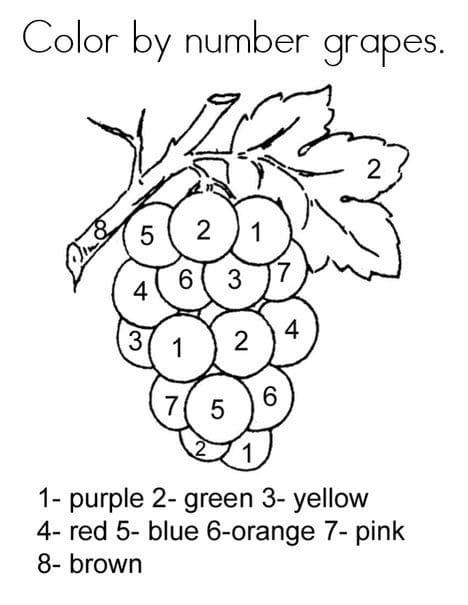 Dibujo de Colorear Uvas por números página para Colorear