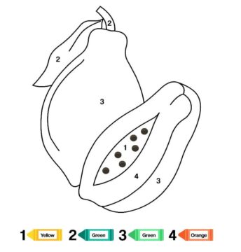 Dibujo de Colorear por número Fruta Papaya página para Colorear