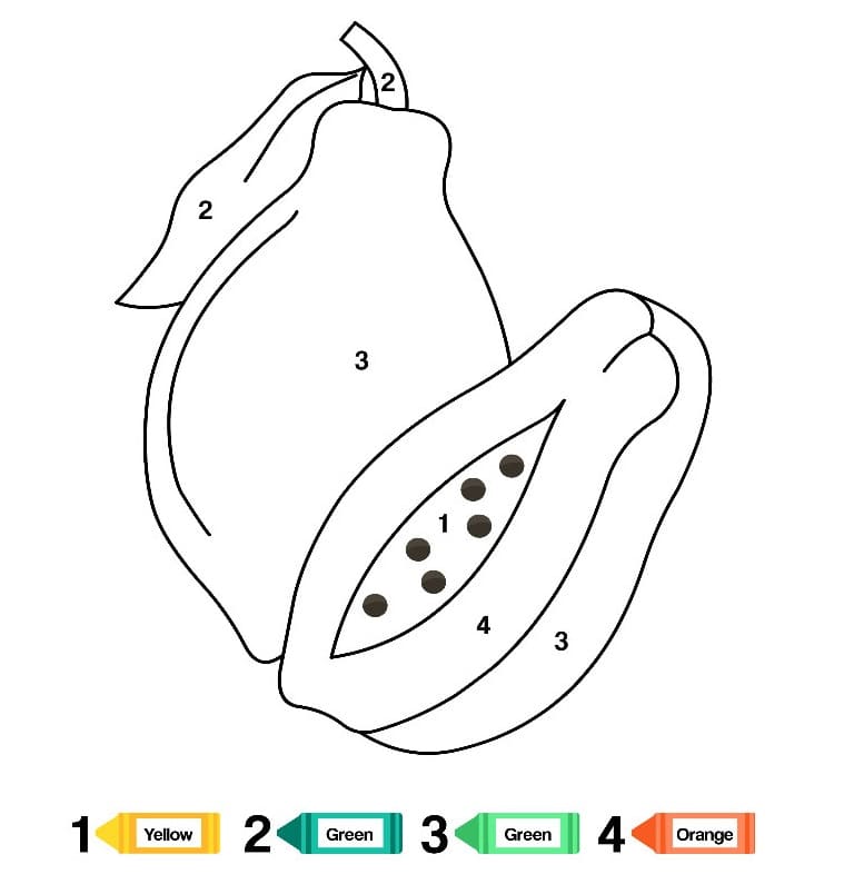 Dibujo de Colorear por número Fruta Papaya página para Colorear
