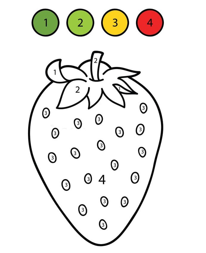 Dibujo de Colorear por número Fruta de Fresa página para Colorear