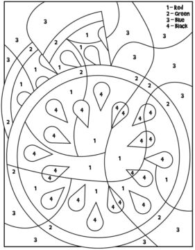 Dibujo de Colorear por número sandía página para Colorear