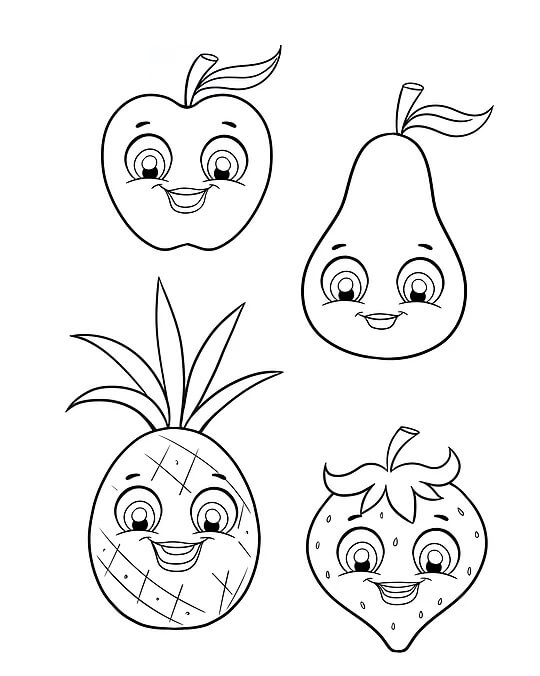 Dibujo de Cuatro Frutas Lindo para Colorear
