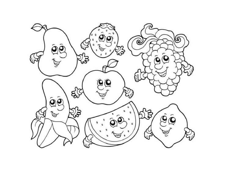 Dibujo de Frutas de Dibujos Animados para Colorear