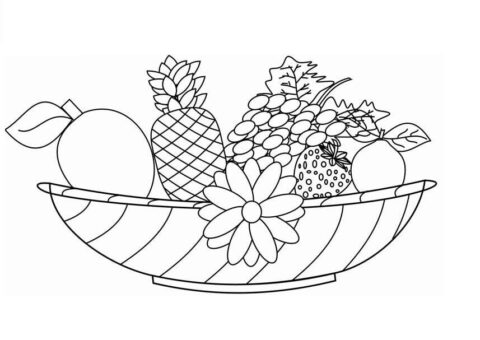 Dibujo de Frutas y Flor para Colorear