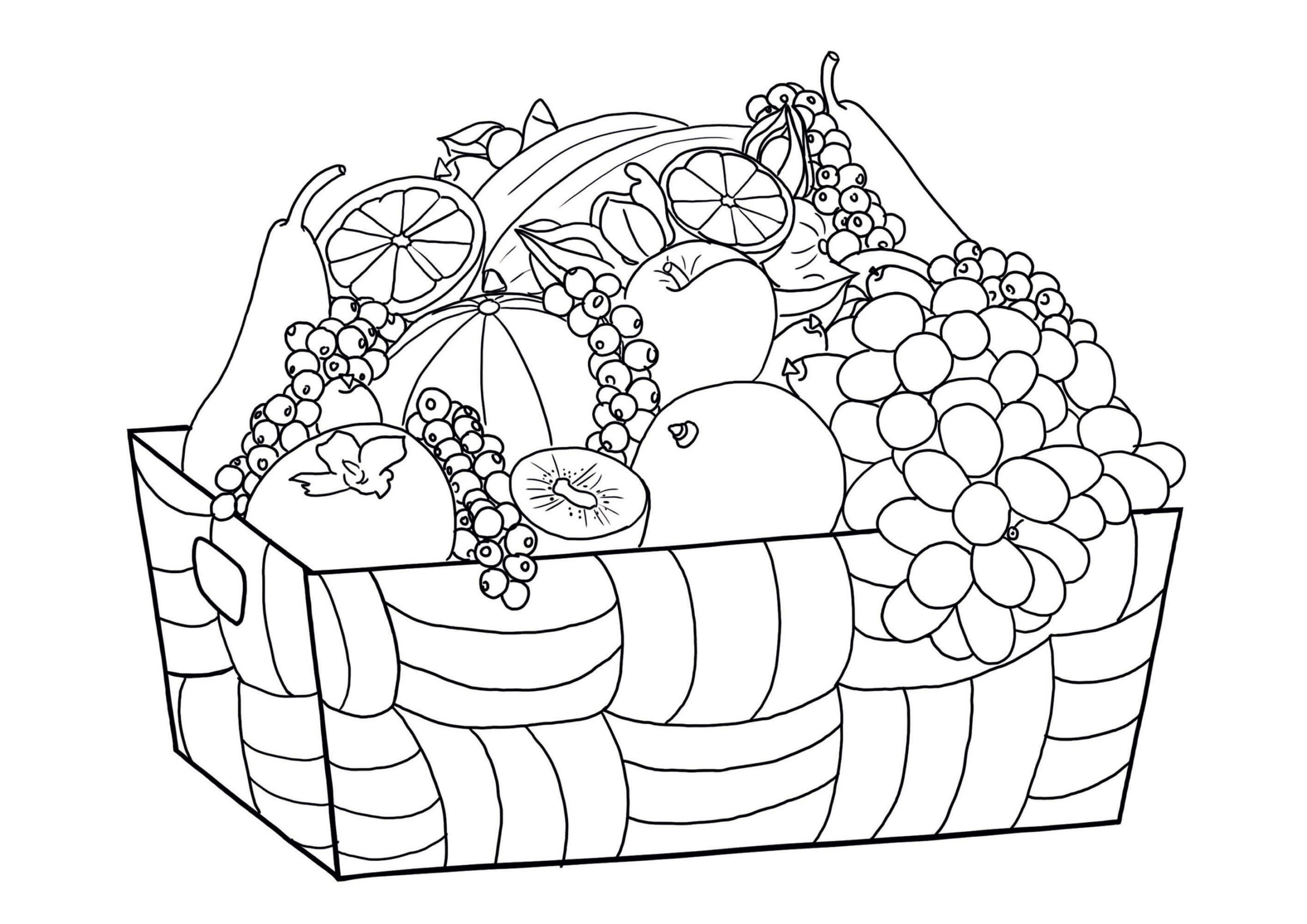 Dibujo de Frutas y Verduras en Caja Scaled para Colorear