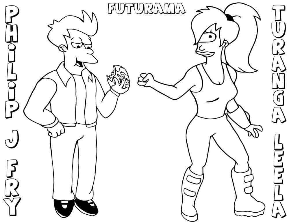 Dibujo de Fry y Leela de Futurama para Colorear