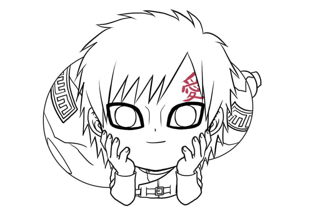 Dibujo de Chibi Gaara Sonriendo para Colorear