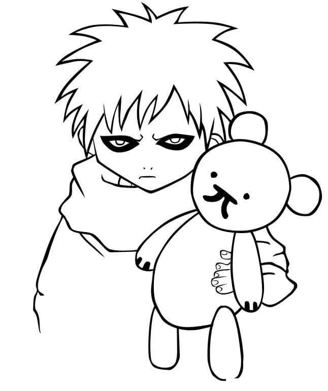 Dibujo de Gaara con Osito de Peluche para Colorear