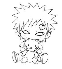 Dibujo de Nio Gaara Abrazando el Oso de Peluche para Colorear