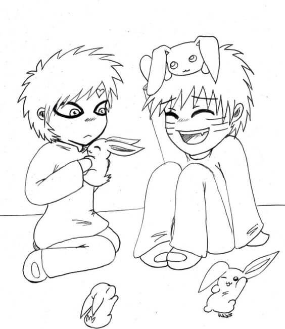 Dibujo de Pequeo Gaara y Pequeo Naruto para Colorear