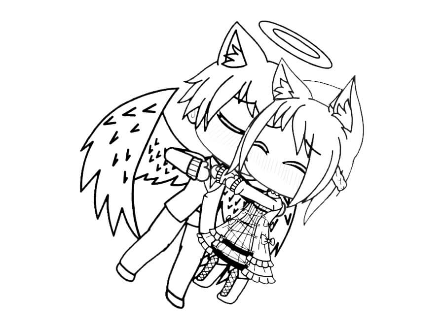 Dibujo de Dos Personajes de Gacha Life Volando para Colorear