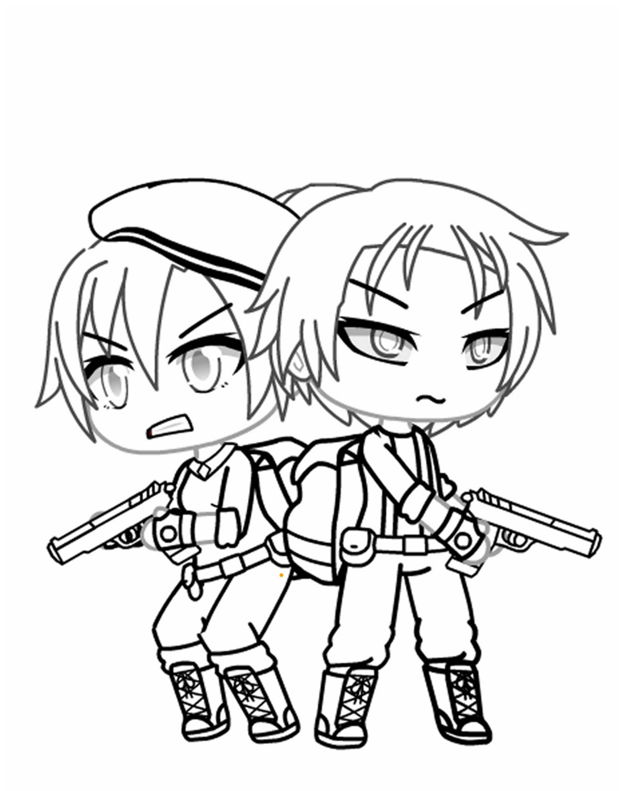 Dibujo de Dos Personajes de Gacha Life con Armas Scaled para Colorear