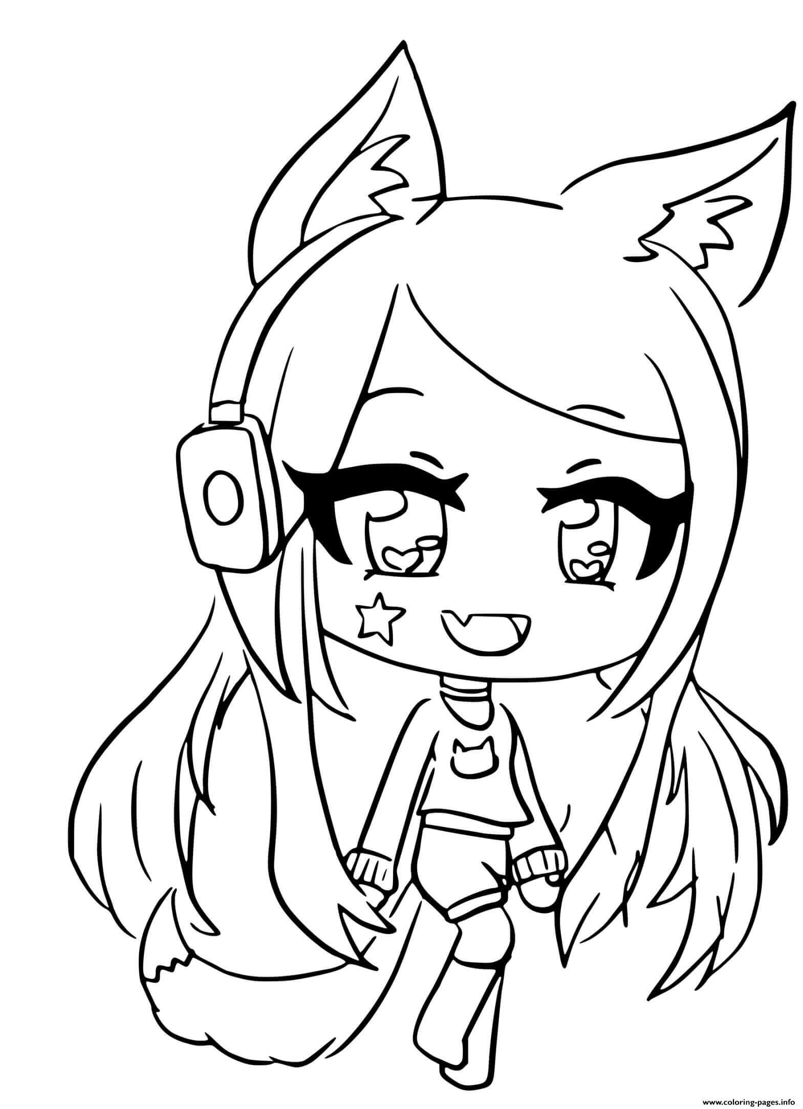 Dibujo de Gacha Life Kawaii Escuchar Msica para Colorear