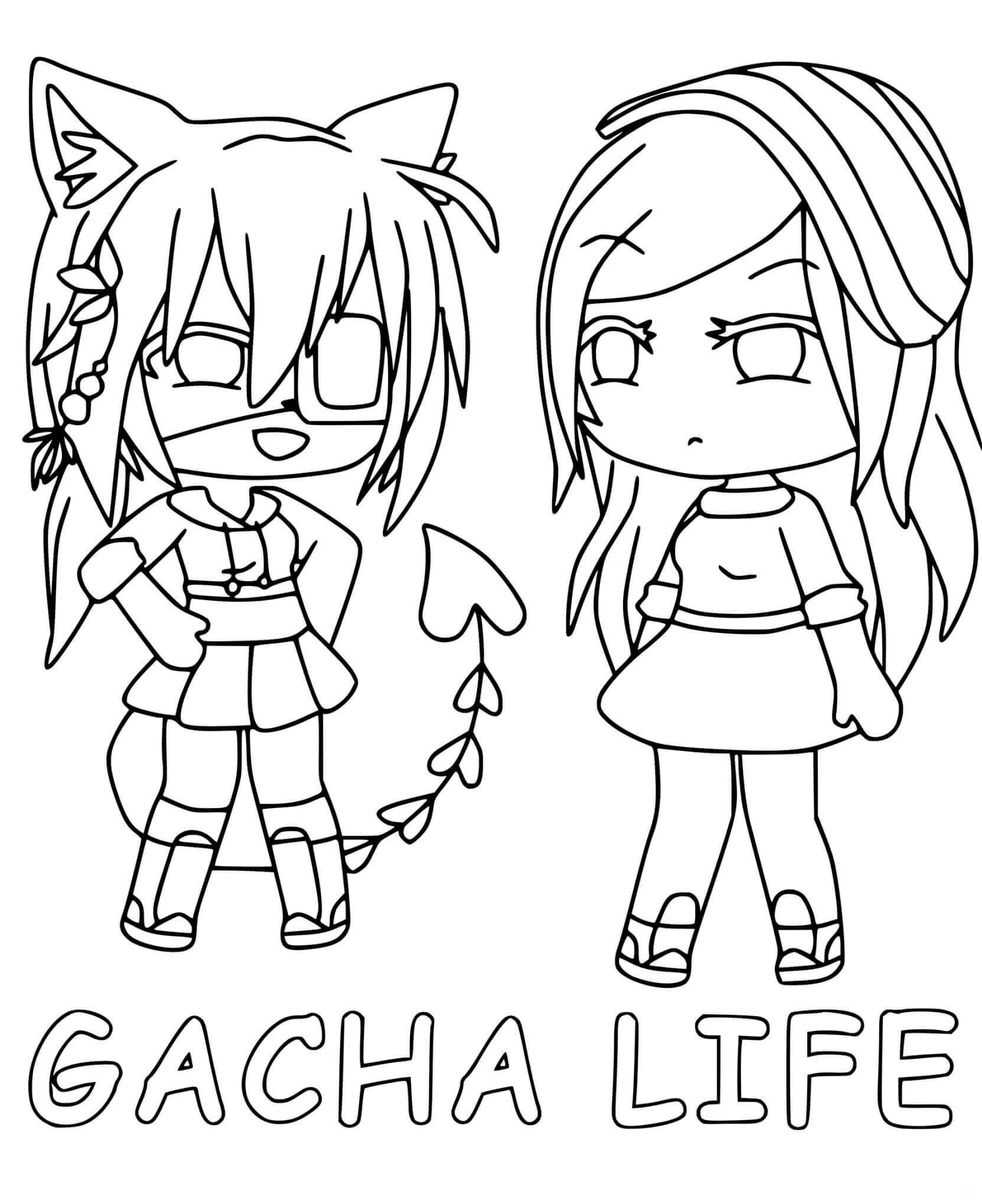 Dibujo de Vida de Gacha y Su Amiga para Colorear