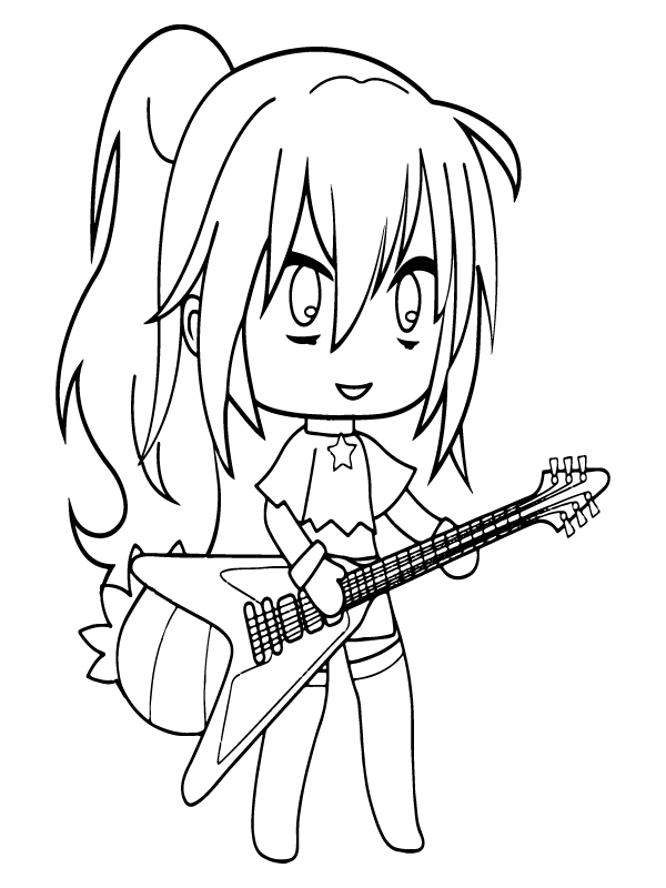 Dibujo de Chica Gacha Nox con Guitarra eléctrica página para Colorear