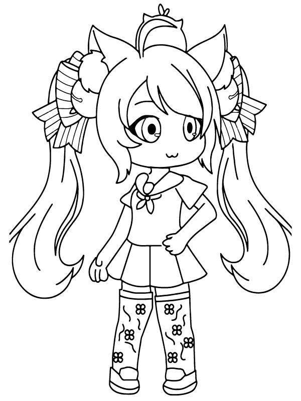 Dibujo de Gacha Nox Chica con Cabello Largo página para Colorear