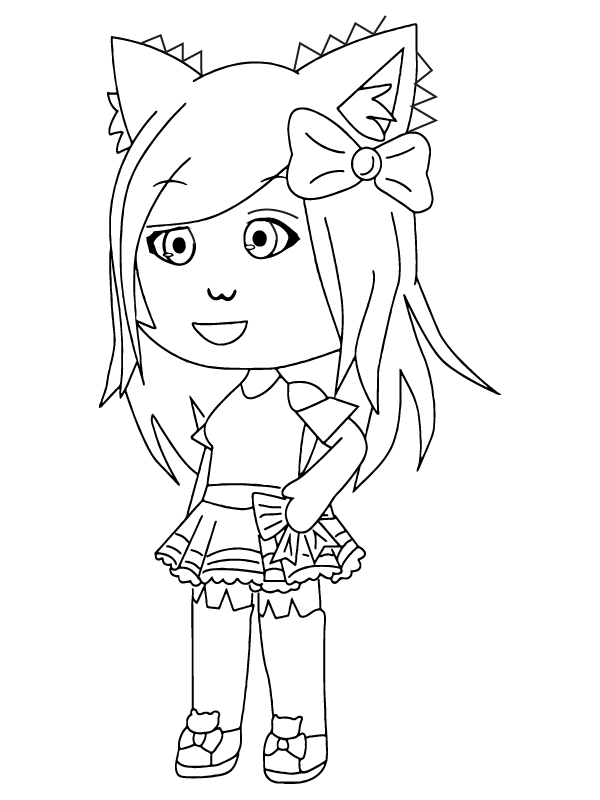 Dibujo de Gacha Nox Chica con Orejas de Gatito página para Colorear
