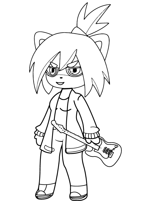 Dibujo de Gacha Nox Personaje y Guitarra página para Colorear