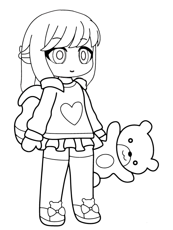 Dibujo de Personaje de Gacha Nox con Oso de Peluche página para Colorear