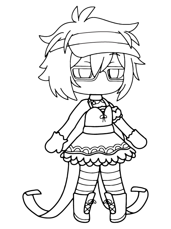 Dibujo de Personaje de Gacha Nox con Vestido Elegante página para Colorear