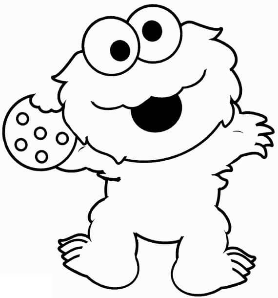 Dibujo de Bebé Elmo Sosteniendo una Galleta para Colorear
