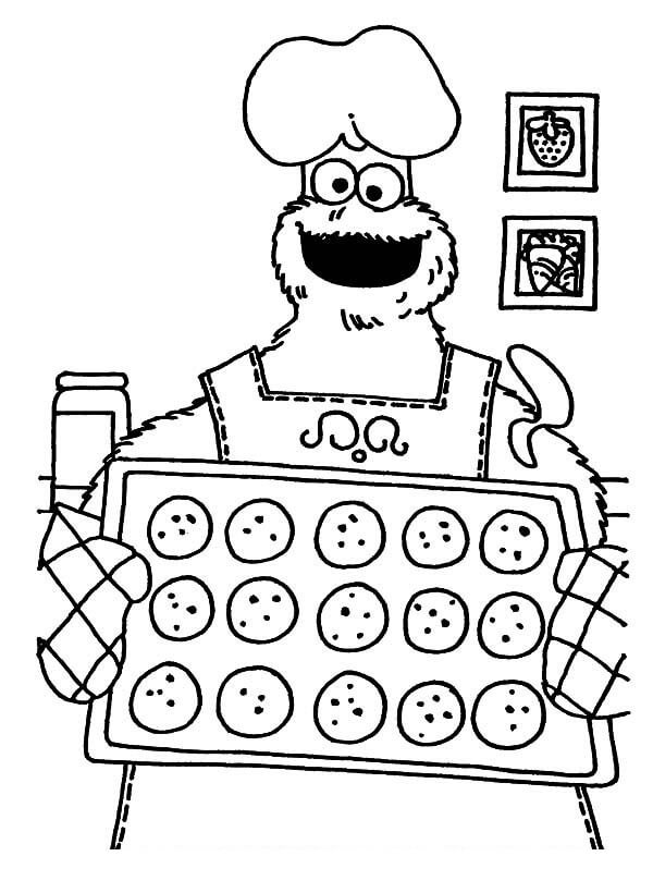 Dibujo de Chef Elmo con Galletas para Colorear